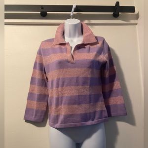 BUFFALO DAVID BITTON PINK METALLIC STRIPE & LAVENDER STRIPE COLLARED SWEATER